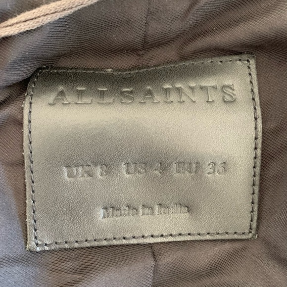 All Saints Dalby Leather Jacket Black Moto Biker Asymmetric Zip Slim Fit Size 4 - Picture 7 of 9